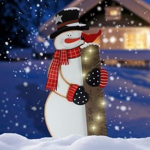 Solar Lighted Snowman Snow Gauge Garden Stake